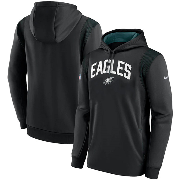 Men's Black Philadelphia Eagles Sideline Stack Performance Pullover Hoodie 001